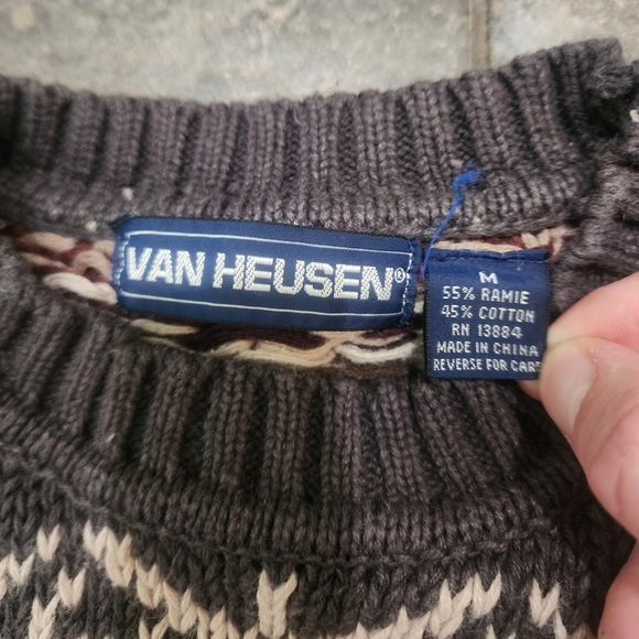 Vintage 90s Van Heusen Men's Medium Geometric Aztec Crewneck Grandpa Sweater - Picture 2 of 7